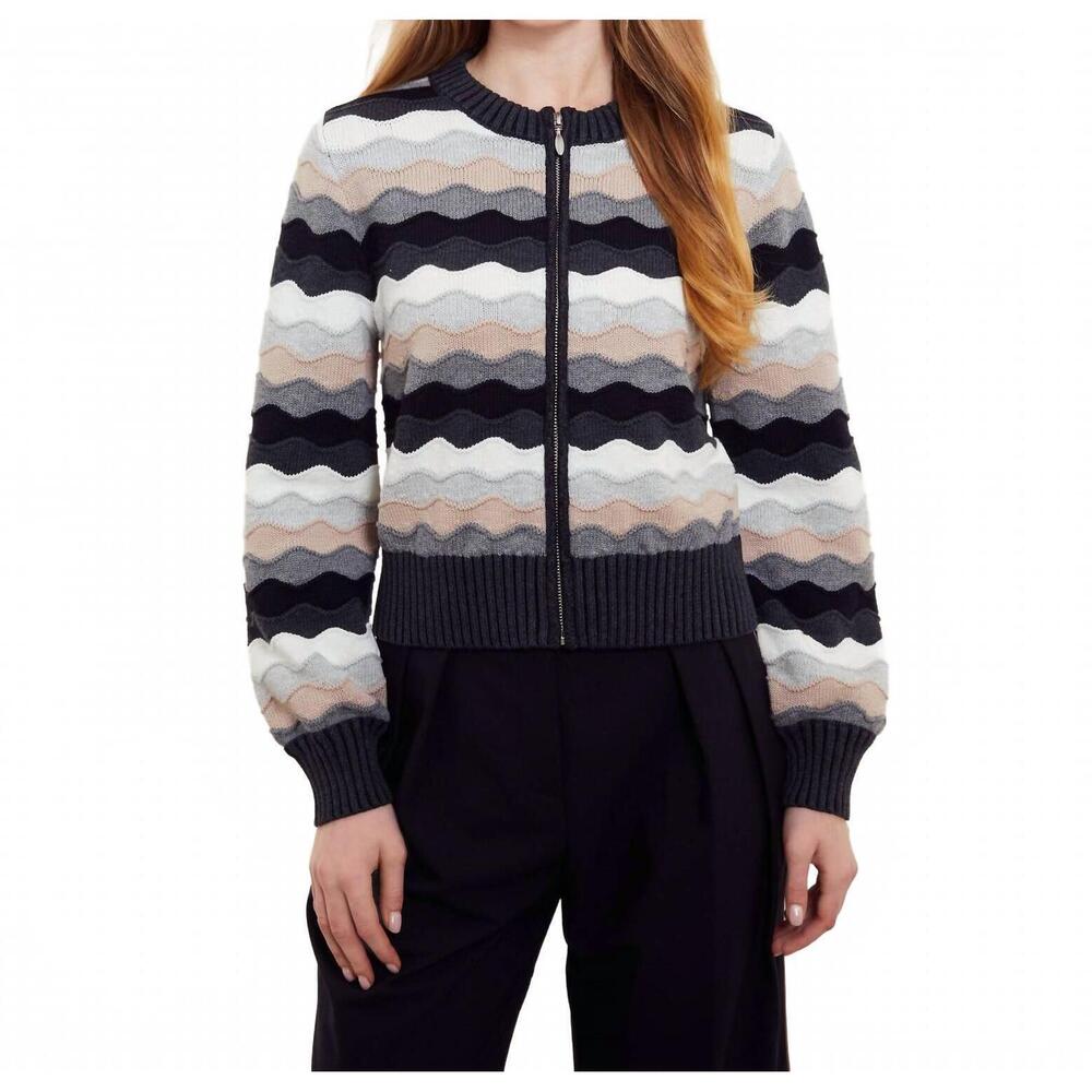 NEW &ISLA saskia wave zipped bomber jacket in black multi
